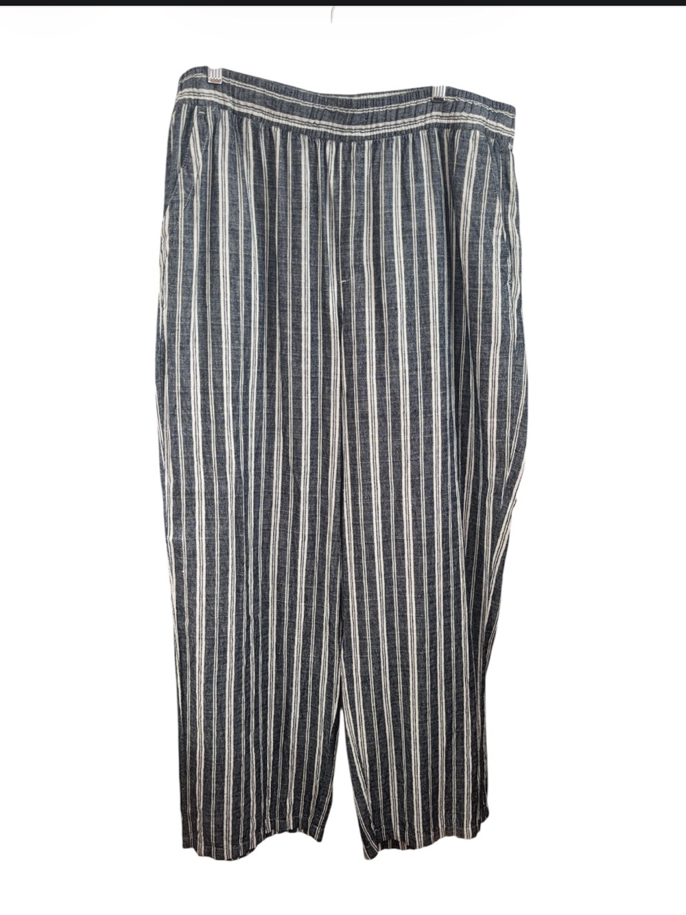 Old Navy High-Rise Wide-Leg Linen-Blend Pants denim blue & white stripe XL Tall - Picture 2 of 6